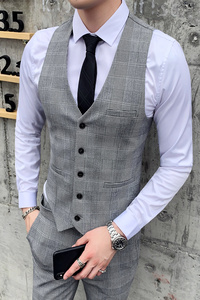 新款千鸟格修身马甲男发型师坎肩主持人礼服背心 1012-M801-P65图片