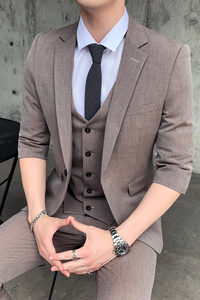 新款英伦男士中袖西服套装韩版修身七分袖西装三件套 SJT802-P255图片