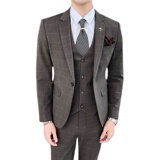 英伦格子西装男套装三件套修身西服商务休闲礼服SJT821-P260，男装西服套装，星座1012