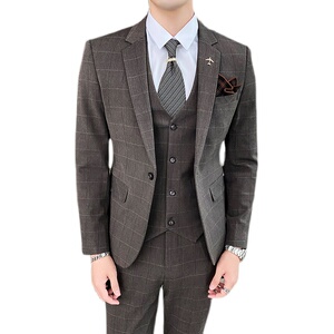 英伦格子西装男套装三件套修身西服商务休闲礼服SJT821-P260图片