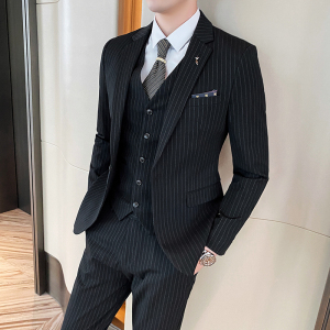 条纹西装三件套男套装商务休闲新郎结婚西服SJT825-P260图片