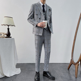 秋冬轻奢千鸟格双排扣西服套装男士商务西装三件套8012-P300，男装西服套装，星座1012