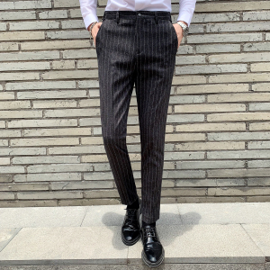 男士英伦风韩版修身条纹休闲裤男长裤 1012图片
