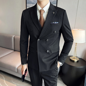 经典款双排扣修身西装套装男士西服三件套商务礼服SJT826-P265图片