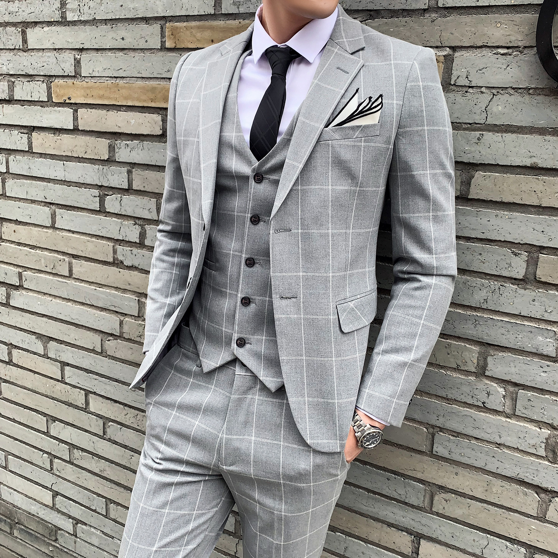新款英伦格子西装套装男士韩版修身西服结婚礼服正装SJT812-P280,男装西服套装,星座1012