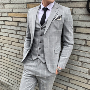 新款英伦格子西装套装男士韩版修身西服结婚礼服正装 SJT812-P280图片
