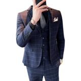 21秋冬新郎结婚礼服格子西服三件套男修身西装商务潮SJT861-P285，男装西服套装，星座1012