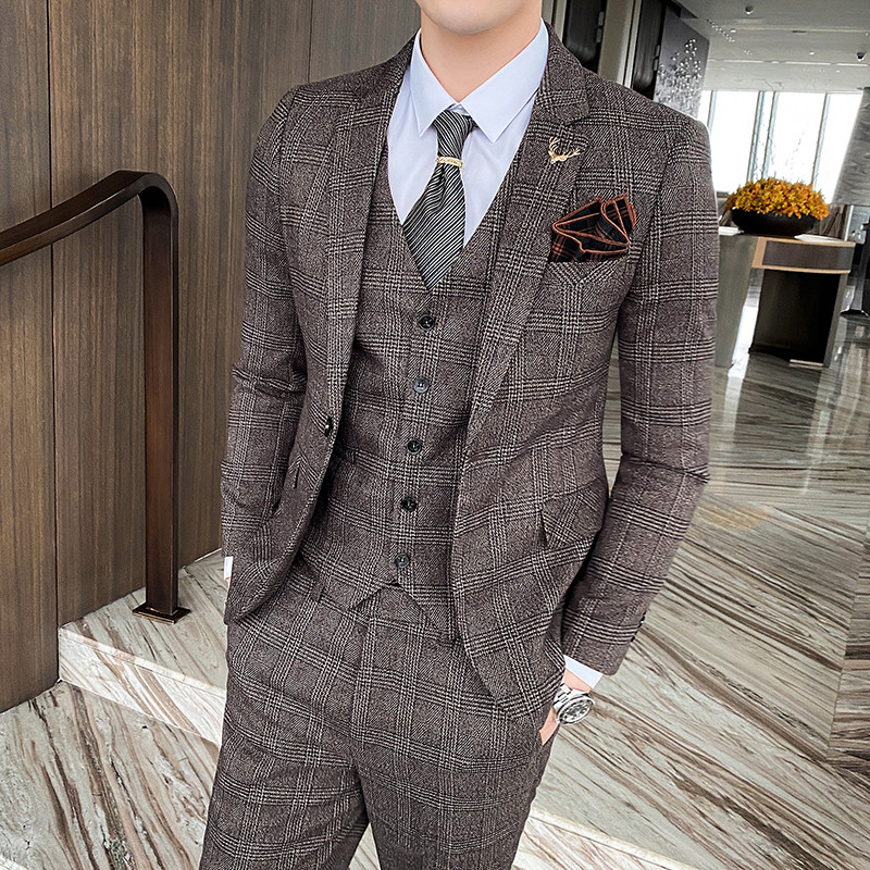 复古时尚西装男士套装三件套商务英伦西服千鸟格婚礼SJT816,男装西服套装,星座1012
