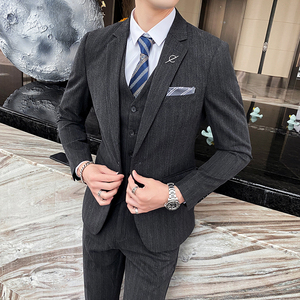 秋冬新款条纹西装男套装三件套新郎结婚礼服1012-SJT829-P280图片