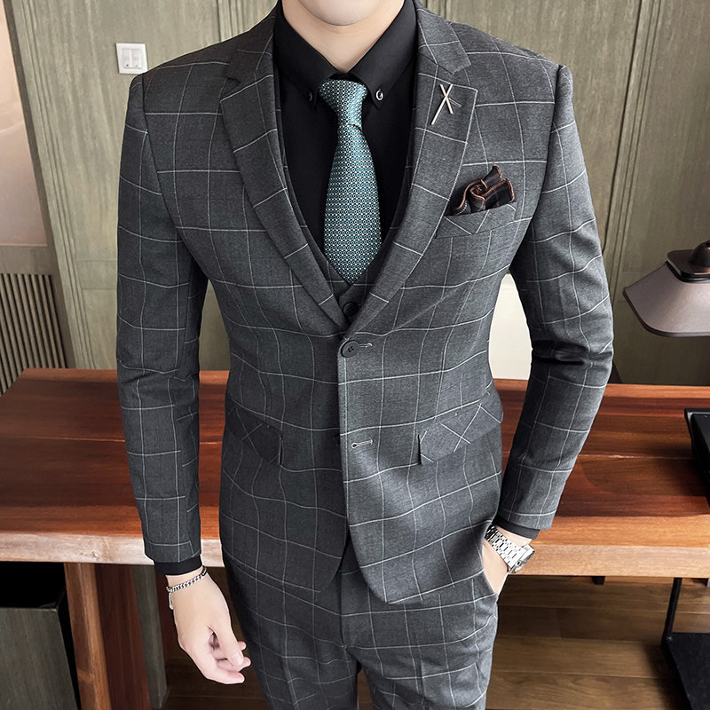 21秋冬韩版修身格子西服套装男英伦西装结婚礼服正装SJT863-P285,男装西服套装,星座1012
