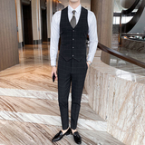 弹力西装套装男格子西服三件套帅气修身礼服新郎1012-SJT821-P260，男装西服套装，星座1012