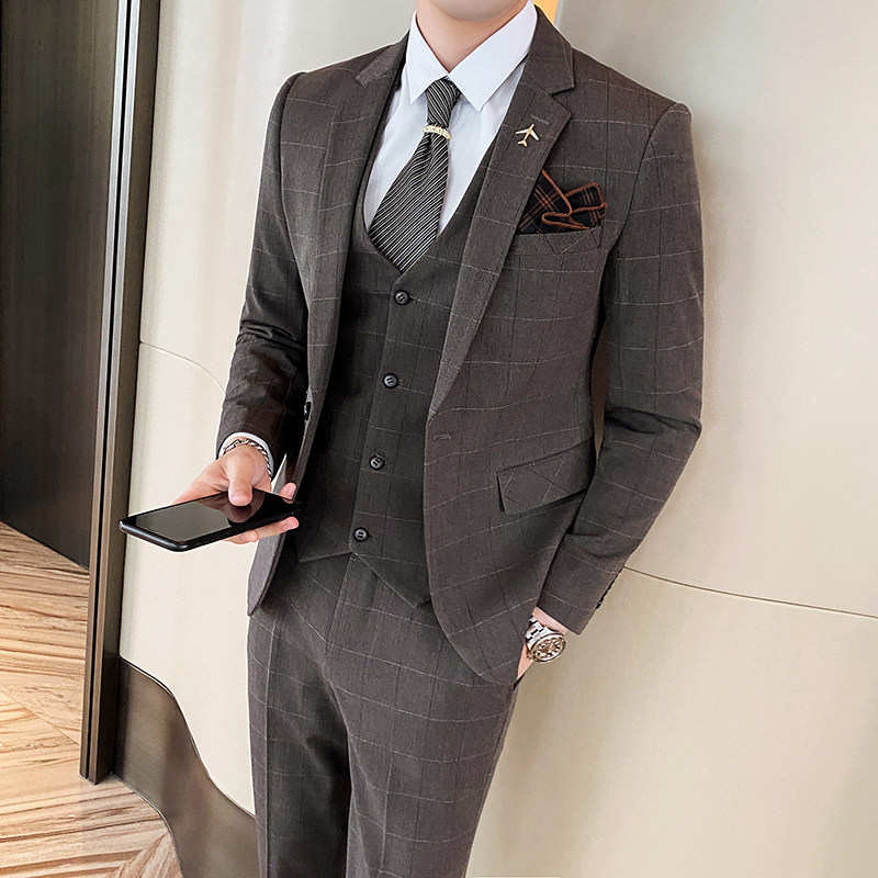 英伦商务格子男士西服套装三件套帅气修身礼服SJT821-P260,男装西服套装,星座1012