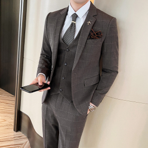 英伦商务格子男士西服套装三件套帅气修身礼服SJT821-P260图片