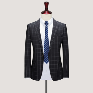 西装男套装格子修身西服商务职业正装礼服新郎结婚伴郎 P185图片