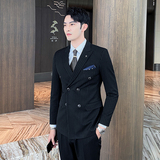 高品质条纹双排扣西装男套装修身商务西服三件套SJT826-P265，男装西服套装，星座1012