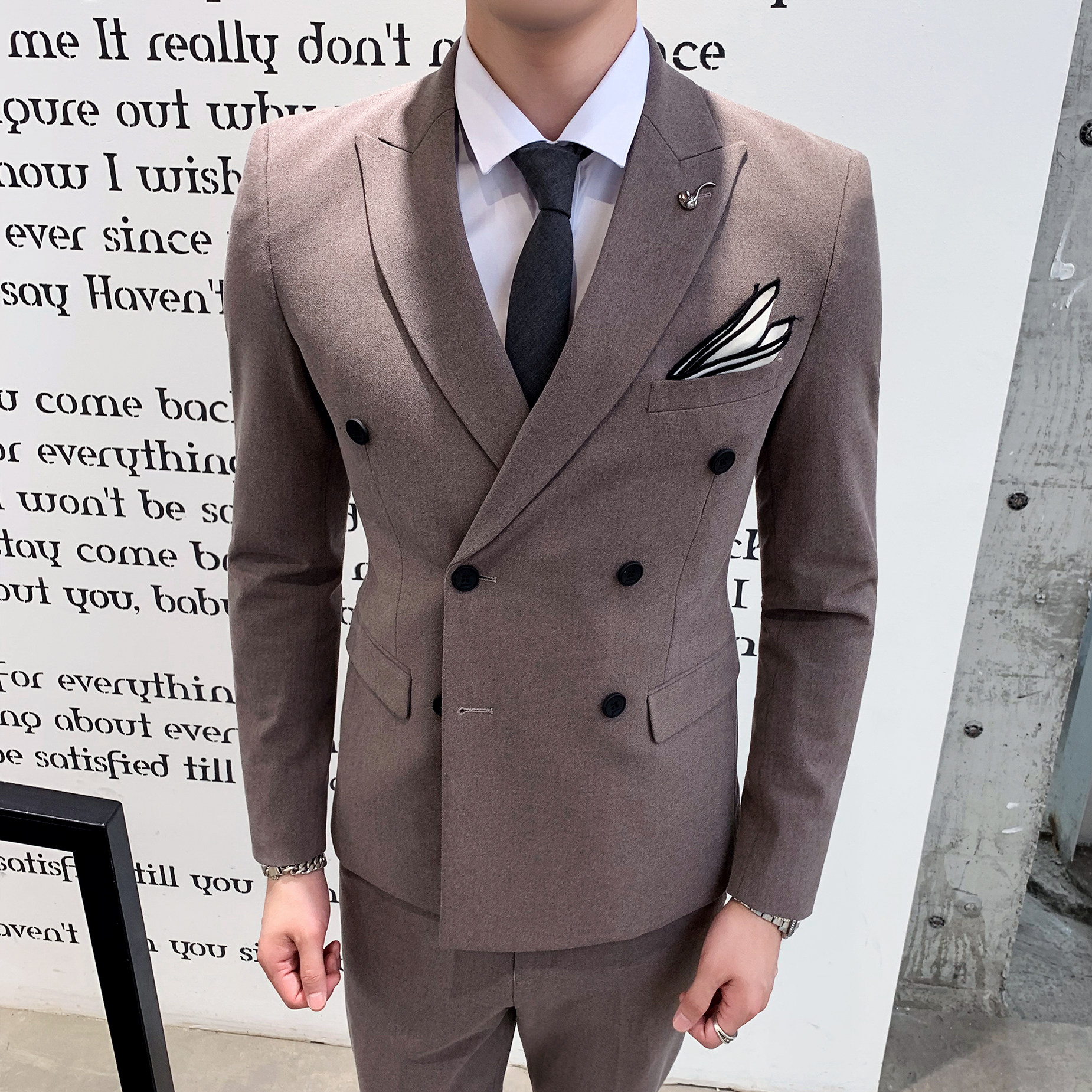 英伦修身双排扣西装男套装三件套礼服休闲潮流礼服SJT806-P260,男装西服套装,星座1012