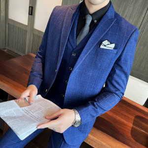 格子西装男套装三件套帅气商务婚礼服修身西服SJT851-P260图片 格子西装男套装三件套帅气商务婚礼服修身西服SJT851-P260图片
