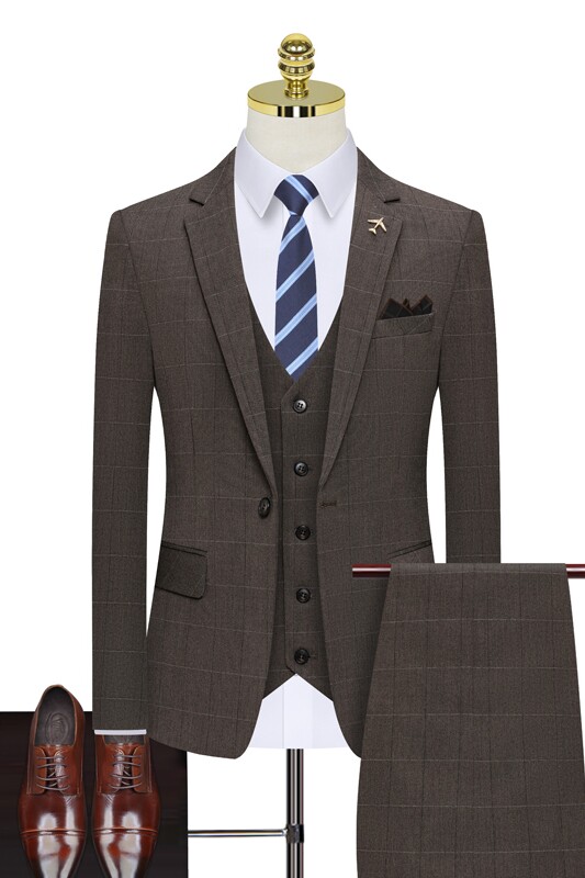 假模图格子西装男套装三件套修身西服礼服职业商务正装821-P260,男装西服套装,星座1012