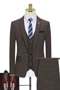 假模图格子西装男套装三件套修身西服礼服职业商务正装821-P260图片