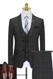 假模图格子西装两粒扣西服套装三件套修身正装礼服1012-SJT863，男装西服套装，星座1012