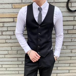 秋冬条纹西装马甲男士修身韩版发型师西服坎肩M813-P60图片