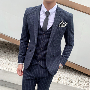 秋冬新款条纹西装套装男士修身西服职业装结婚礼服 SJT809-P280图片