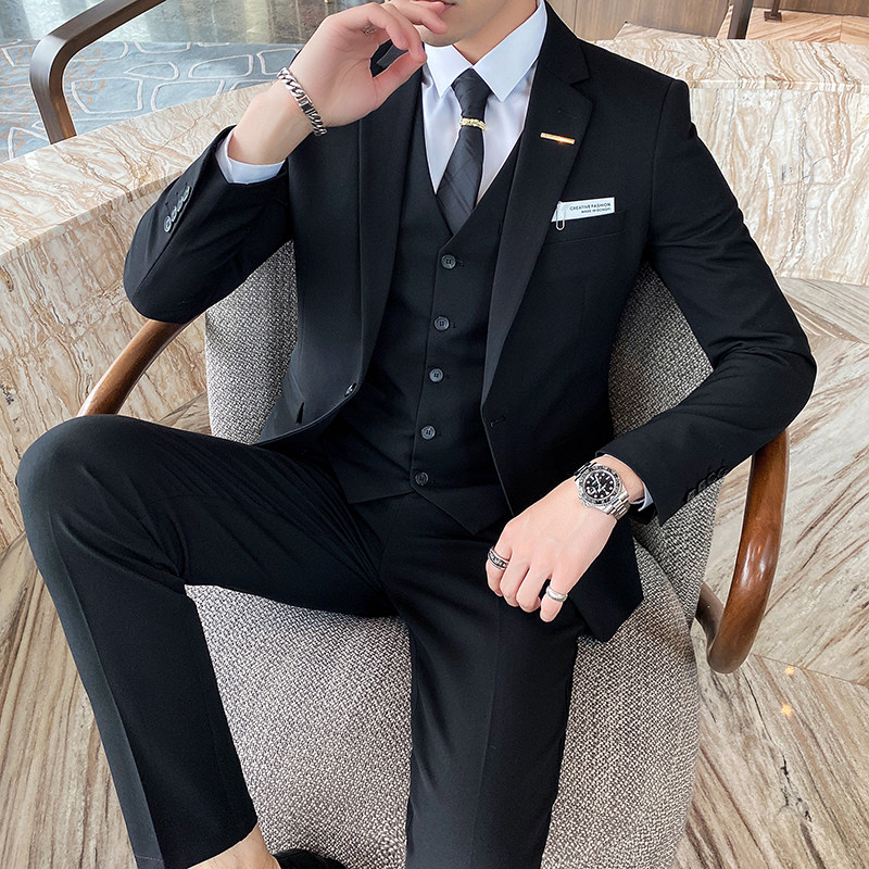 纯色西服男套装三件套商务休闲西装礼服新郎正装1012-SJT831,男装西服套装,星座1012