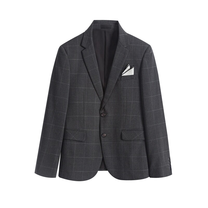 秋冬新款格子男士西服套装三件套两粒扣浅灰双线西装812-P270,男装西服套装,星座1012