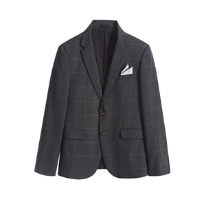 秋冬新款格子男士西服套装三件套两粒扣浅灰双线西装812-P270图片