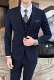 新款条纹西装男套装三件套英伦西服商务职业正装1012-SJT825，男装西服套装，星座1012