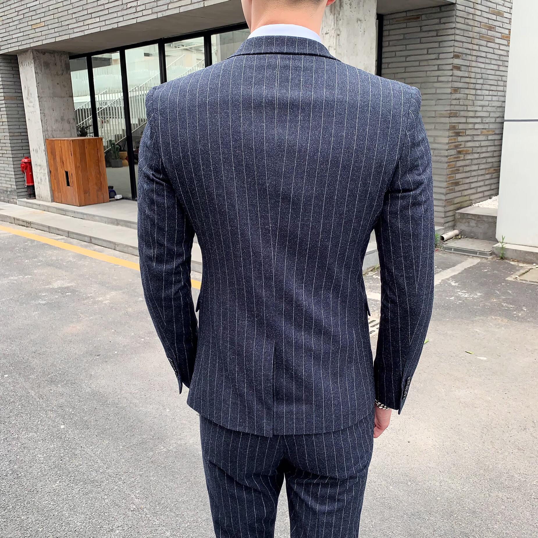 绅士商务条纹西装男套装三件套修身职业上班西服SJT809-P260,男装西服套装,星座1012