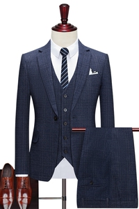 英伦千鸟格西装男套装三件套帅气修身礼服新郎结婚SJT816-P260图片