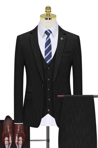 假模图西服套装男三件套断续条纹西装礼服新郎上班商务820-P260图片