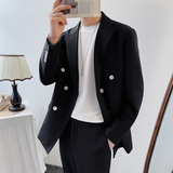 春季双排扣西装男士上衣宽松外套休闲帅气西服黑色DX859-P120，男装西服，星座1012