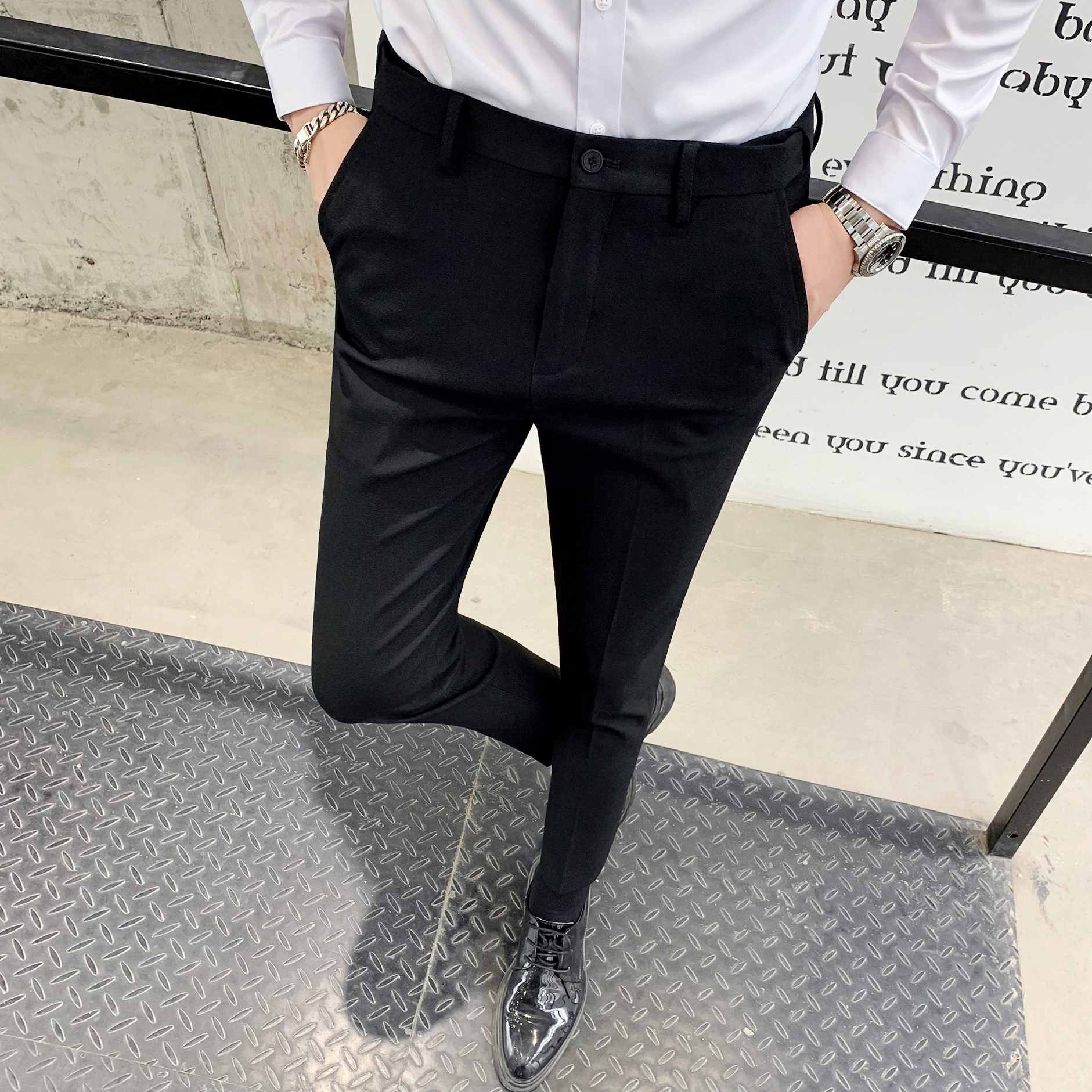 英伦休闲西裤男修身小脚西服长裤潮流西装裤K805-P60，男装西裤，星座1012