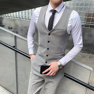 英伦新款条纹西装马甲男修身商务帅气西服坎肩1012-M808-P55图片