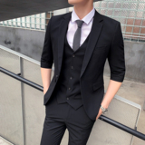 夏季薄款英伦中袖西服套装男士七分袖西装三件套礼服SJT802-P255，男装西服套装，星座1012