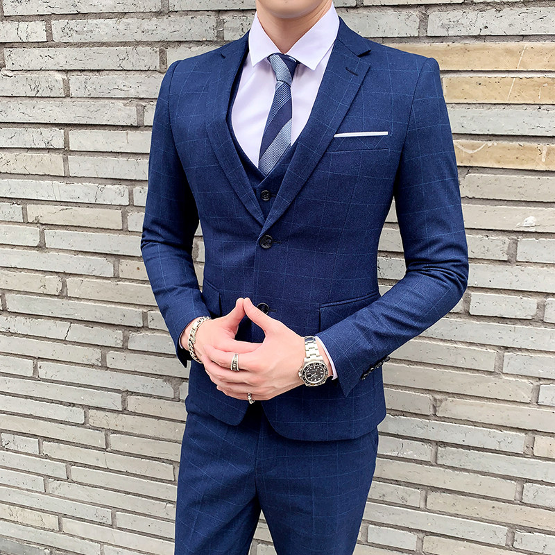 秋冬韩版修身英伦格子男士西服套装三件套结婚礼服SJT811-P280,男装西服套装,星座1012