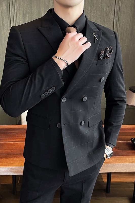 21秋冬韩版双排扣格子西服套装男英伦西装两件套礼服LJT865-P230,男装西服套装,星座1012