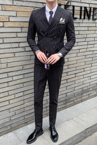 秋冬英伦双排扣条纹男士西服套装正装新郎礼服三件套 SJT810-P295图片