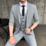 夏季薄款英伦中袖西服套装男士七分袖西装三件套礼服SJT802-P255，男装西服套装，星座1012