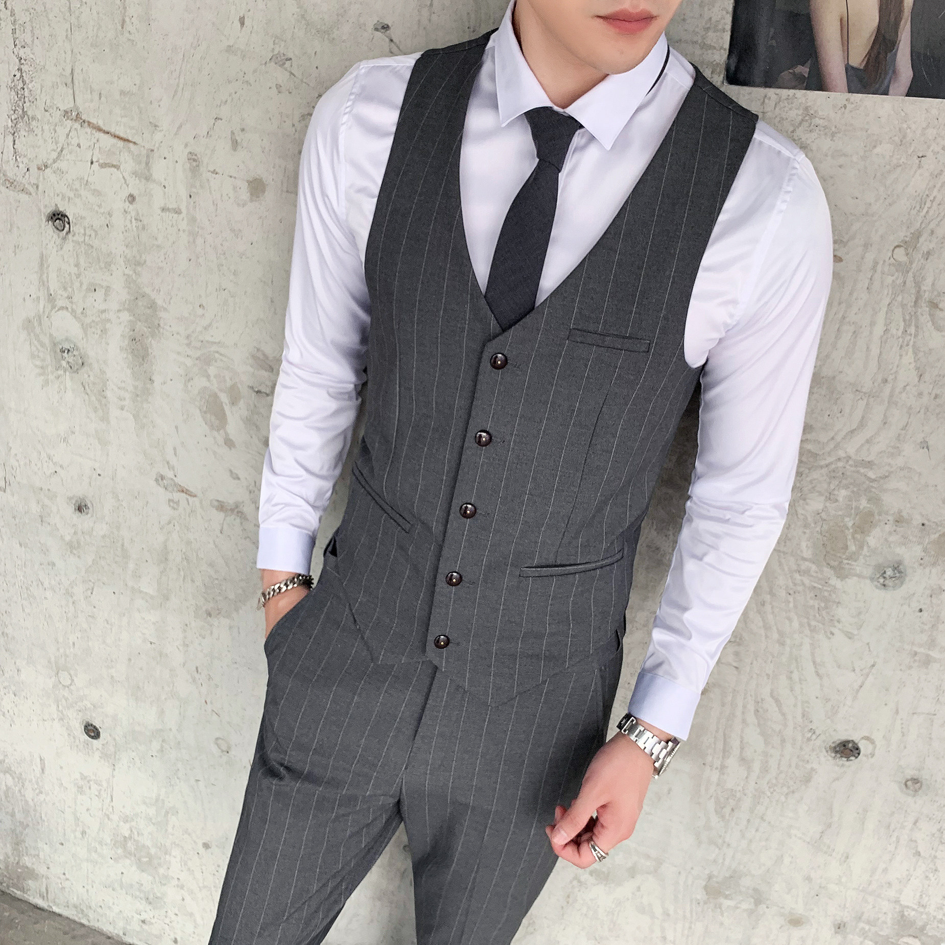 英伦新款条纹西装马甲男修身商务帅气西服坎肩1012-M808-P55,男装西服套装,星座1012