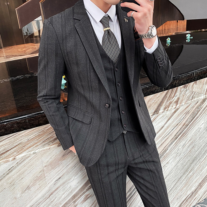新款条纹西装三件套高端西服礼服洋气商务职业1012-SJT822,男装西服套装,星座1012