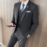 商务绅士格子西装男套装三件套上班新郎结婚礼服1012-SJT830-P280，男装西服套装，星座1012