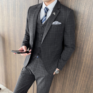 商务绅士格子西装男套装三件套上班新郎结婚礼服1012-SJT830-P280图片