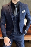 21秋冬新郎结婚礼服格子西服三件套男修身西装商务潮SJT861-P285，男装西服套装，星座1012