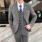 商务绅士格子西装男套装三件套上班新郎结婚礼服1012-SJT830-P280，男装西服套装，星座1012