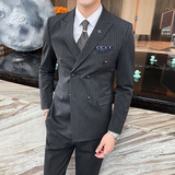 条纹双排扣西服男士套装商务职业礼服西服1012-826-P265，男装西服，星座1012
