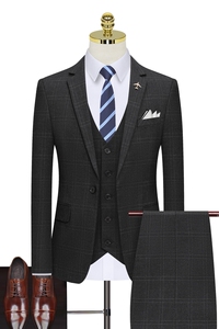 假模图双线格子西服套装男三件套商务职业礼服西装正装823-P280图片