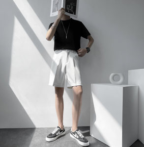 夏季新款免烫不透白色短裤男腰带款五分裤帅气休闲西裤K121-P65图片